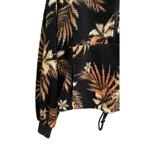 Billabong Sherpa Fleece Pullover Black Tropical Palm Leaf Zip Cozy Surf Jacket M - Picture 7 of 11